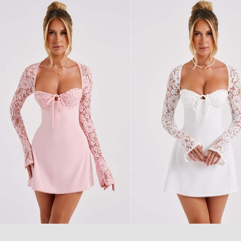 Women's Corset Lace-Up Y2K Dress – Long Sleeve Backless Mini Dress for Retro Evening Wear